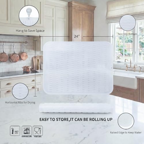 Silicone Dish Drying Mat for Multiple Usage (Translucent / 24"L x 18"W)