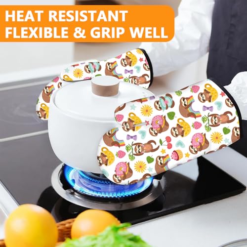 Cute Cartoon Sloth Oven Mitts and Pot Holders Sets 4Pcs (Cute Cartoon Sloth)