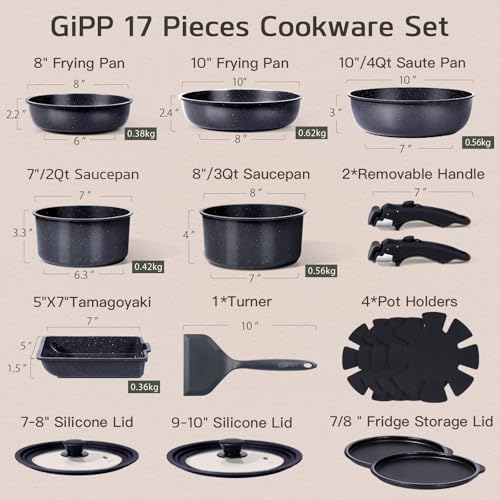 Pots and Pans Set Non Stick (Dark Gray / 17PCS-Standard)