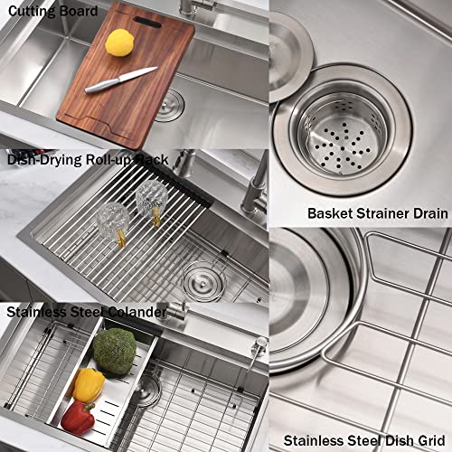 33 Inch Drop In Kitchen Sink with Faucet Combo (33"L x 22"W x 10"D / Stainless Steel （Waterfall）)