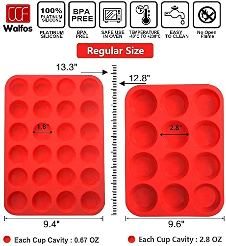 Silicone Muffin Pan Set (2 Pcs: 12 Cups, Regular + 24 Cups, Mini)