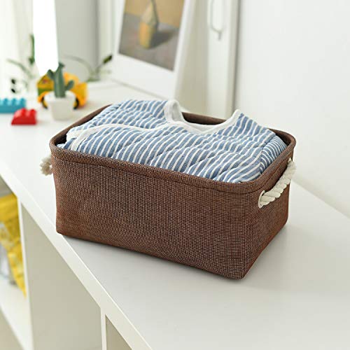 Small Fabric Canvas Storage Bin with Cotton Rope Handles (Brown / Small -11.8Lx7.9Wx5.2H)
