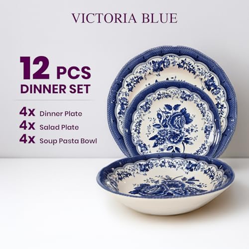 12 Piece Porcelain Dinnerware Set for 4 (12 / Victoria Blue)