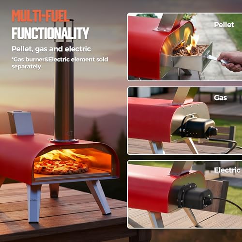 12" Multi Fuel Outdoor Pizza Oven Reach up to 1110℉ (Red)