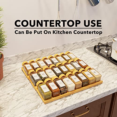 Bamboo Spice Drawer Organizer with 24 Spice Jars