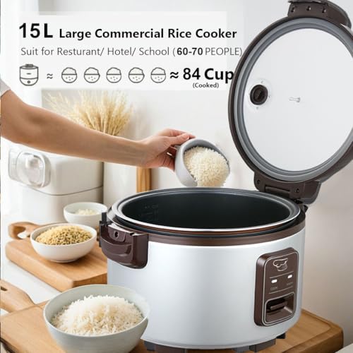 15.8QT Large Commercial rice cooker & warmer 84 cups cooked rice (Silver & Black / 84 Cups Cooked - Rice Warmer)