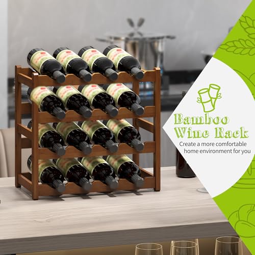 Bamboo Wine Rack Wine Storage Cabinet Shelf 16 Bottle Wine Racks Countertop Sturdy for Kitchen Dining Room Pantry (Brown / 4 Tier)