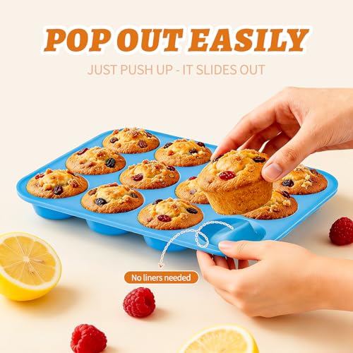 2Pack Silicone Muffin Pans with Metal Reinforced Frame (2Pack Blue)