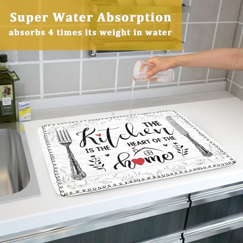 White Kitchen Dish Drying Mat 18x24 Inch Knife Fork Dish Drainer Rack Mats Microfiber Absorbent Protector for Kitchen Countertop Decor (home kitchen / 18" x 24")