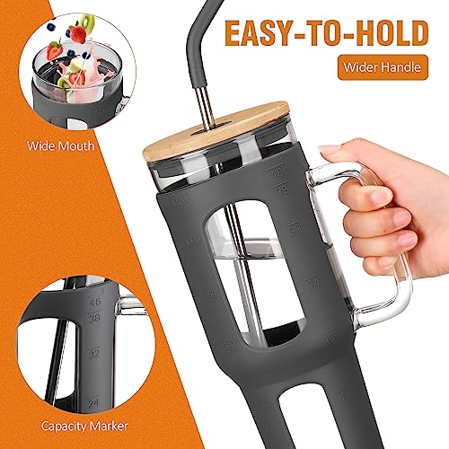 Glass Tumbler with Lid and Straw (Gray / 46 Ounces)