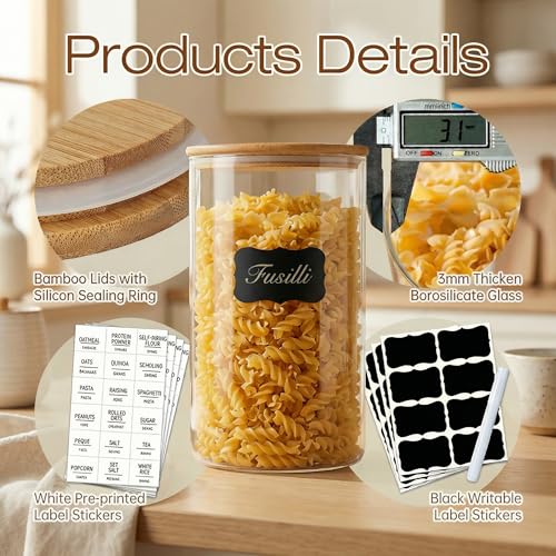Large Glass Storage Containers with Bamboo Lids for Flour & Sugar (2 Count)