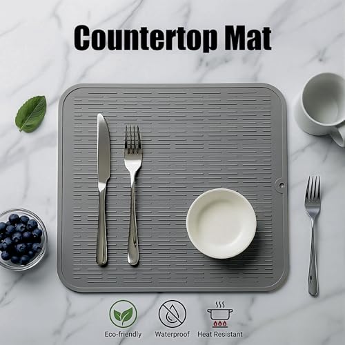 Silicone Dish Drying Mat for Multiple Usage (Gray / 18"L x 16"W)