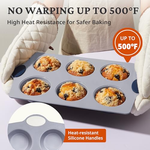 2-Pack 6-Cup Non Toxic Nonstick Ceramic Jumbo Muffin Pan & Cupcake Tin, PFOA & PFOA Free, Heavy Duty Rust-Resistant Aluminized Steel, Oven Safe, Cream White (Cream / 6 Cup Jumbo Muffin Pan (2 pack))