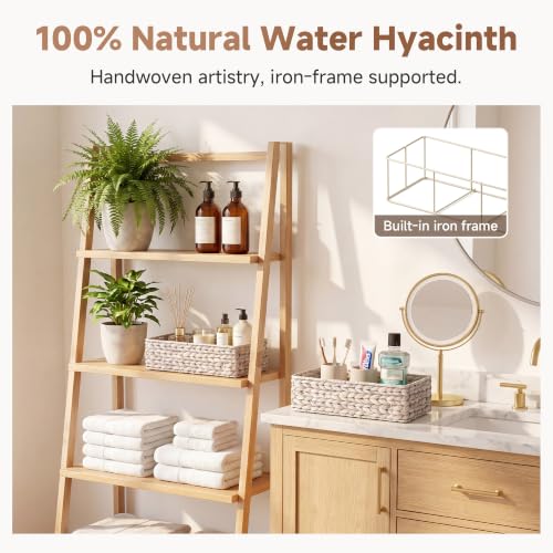 Small Toilet Paper Basket for Back of Toilet Basket (White(water Hyacinth) / 15 ¾"L x 6 ½"W x 4 ¼"H)