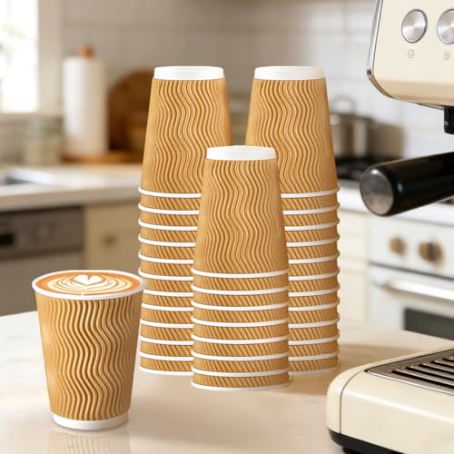 500 Pack 12oz Insulated Disposable Paper Coffee Cups Champagne (Champagne-500 / 12 oz)