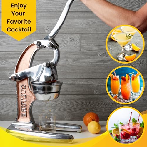 Artisan Cast Aluminum Professional Grade Manual Hand Press Juicer for Orange (Rose Gold)