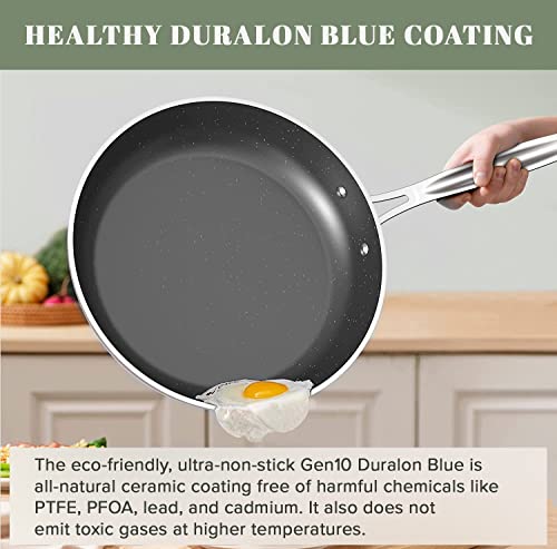 9pc Cookware Set Healthy Duralon Blue Ceramic Nonstick Coated (9 Piece Cookware Set / Vanilla Cream)
