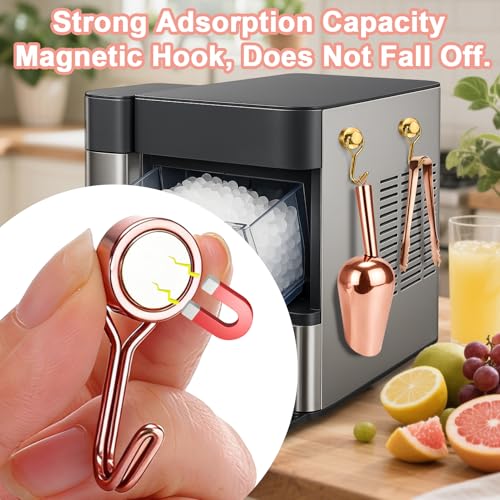 Stainless Steel Ice Scoop for Freezer with Magnetic Hook & Ice Tongs (6oz / Rose Gold)
