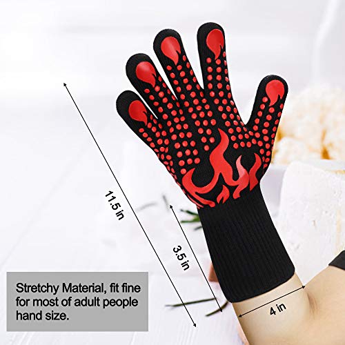 BBQ Gloves 1472 Degree F Heat Resistant Grilling Gloves Silicone Non (short / Red)
