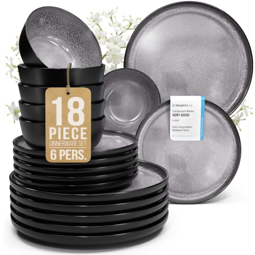 18 Piece Stoneware Dinnerware Set for 6 (Dark / Dark Gray / Set for 6 (18pcs))