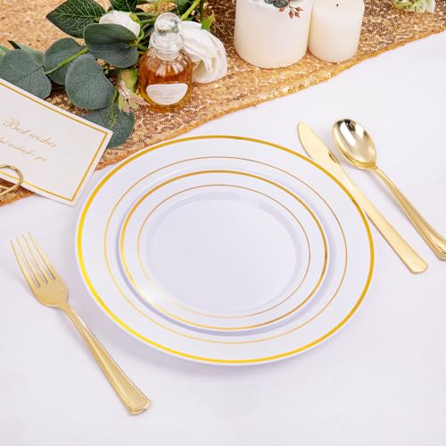 200 Pcs Gold Plastic Plates (Gold / 200 Pcs)
