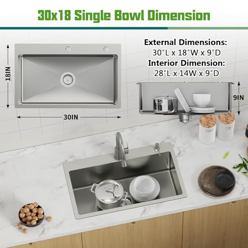 30x18 In Drop Inch Kitchen Sink (30x18 Stainless)