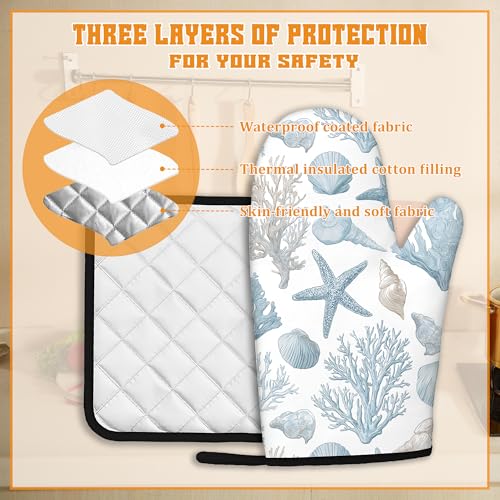 Starfish Oven Mitts and Pot Holders Set (4 Count)