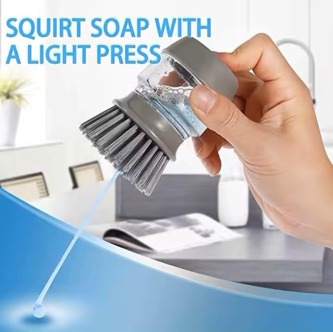 Soap Dispenser Palm Dish Brush with Storage Bracket (Gray&green)