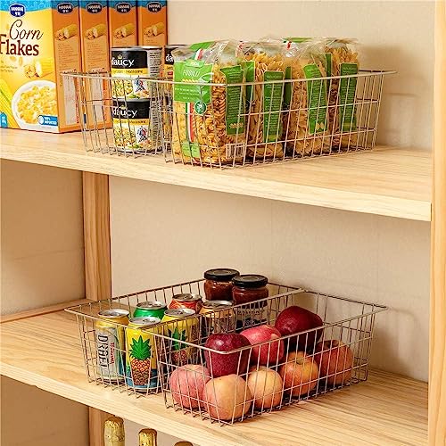 Freezer Baskets for Storage Pantry Large Metal Wire Food Storage Organizer Bin Basket with Handles (2-P / Chrome)