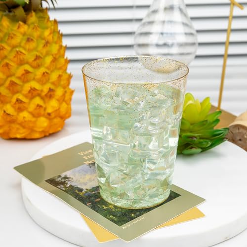 100 Pcs Gold Plastic Cups (Glitter-10oz-100)