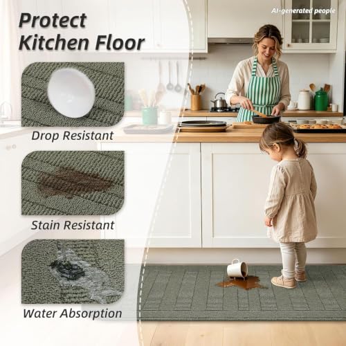 Kitchen Rugs Set of 2 Non Slip Washable 24"x36"+24"x60" (24" x 36" + 24" x 60" / Green)