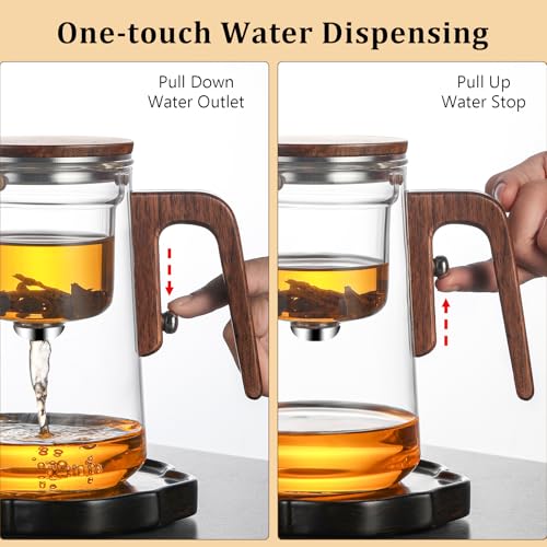 800ml Enchanted Glass Teapot with Strainer (Wooden / 0.8 Quarts)