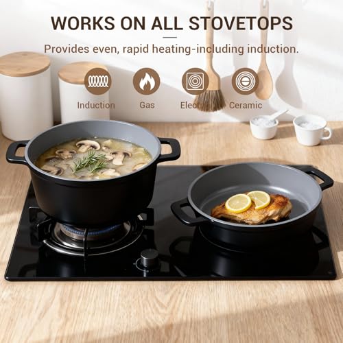 8 Piece Ceramic Nonstick Cooking Pot Set with Lid (Black)