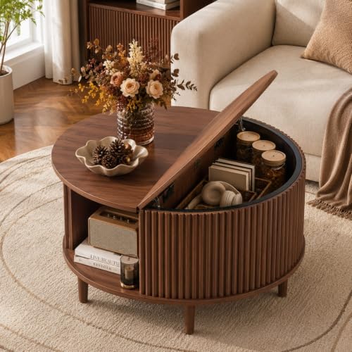31.5" Round Coffee Table with Storage (Round_brown / 31.5" Round)