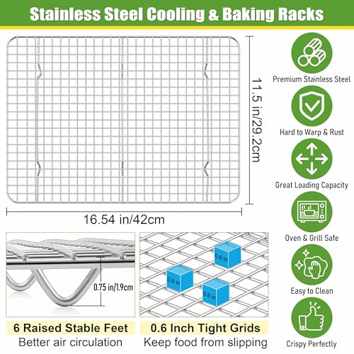 16.5"x11.5" Stainless Steel Large Cooling Racks Fit Half Sheet Pan (16.54" x 11.5")