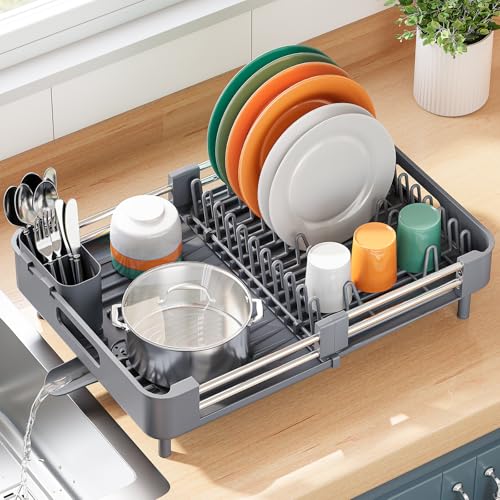 Expandable Dish Drying Rack for Kitchen Counter (Gray / Standard)