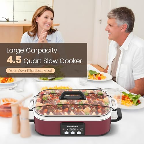4 Quart Casserole Programmable Slow Cooker with Ceramic Baking Dish (Red)