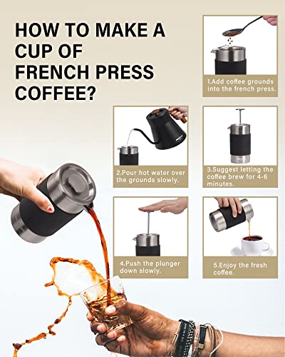 POLIVIAR French Press Coffee Maker (Silver / 12 oz)