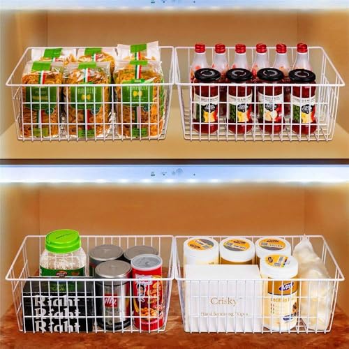 Freezer Baskets Farmhouse Organizer Storage Basket with Handles (White-2pack / 15.7"L x 9.5"W x 6.3"H)