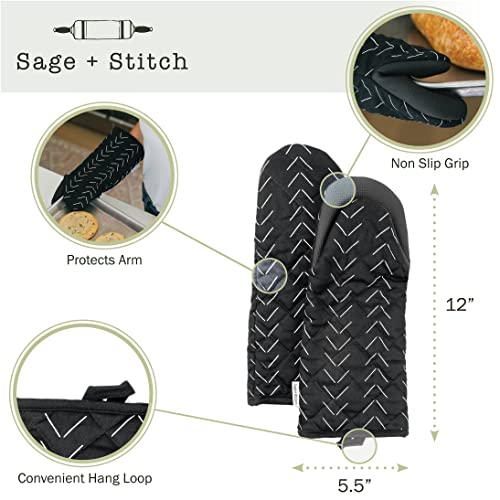 Heat Resistant Designer Kitchen Oven Mitts with Neoprene Non (Black)