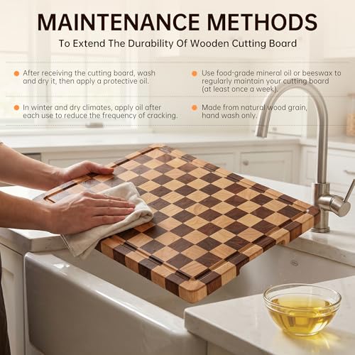 Cutting Boards for Kitchen (Wood Checkered / 17"L x 12"W)