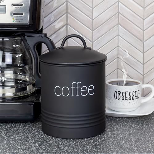 Enamelware Black Coffee Canister; Modern Farmhouse Style Coffee Storage for Kitchen
