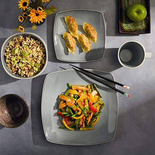 Soho Lounge Square Reactive Glaze Stoneware Dinnerware Set (Service for 4 (16pcs) / Light Grey (Soho Lounge))