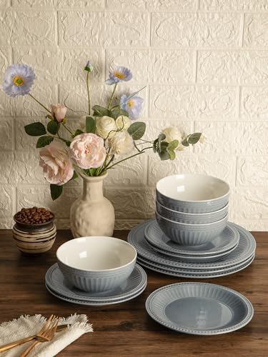 Ceramic Plates and Bowls Sets (Bluish Grey / Service for 4)