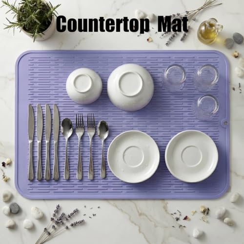 Silicone Dish Drying Mat for Multiple Usage (Light Purple / 32"L x 18"W)