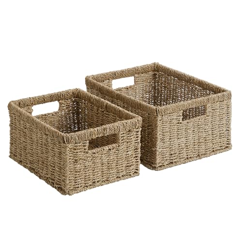 Wicker Storage Baskets (Natural (Seagrass) / 15"L x 11"W x 7"H + 13"L x 9"W x 6¼"H)