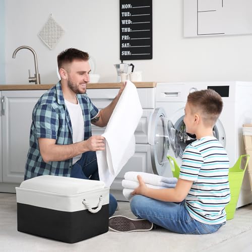 Organization and Storage Basket for Organizing (White & Black / 3PCS/X Large -17.7Lx13.8Wx9.8H)