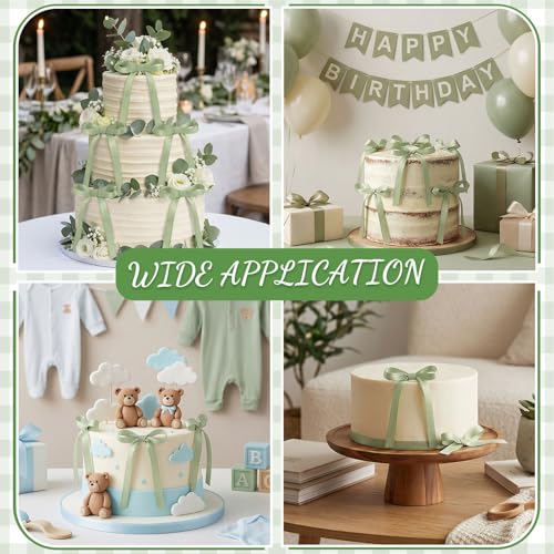 30 Pack Sage Green Bow Cake Toppers Ribbon Bows for Cake (Sage Green)