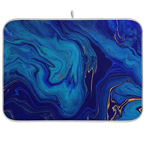 Super Absorbent Dish Drying Mat (Navy Blue Gold Marble / 18" x 24")