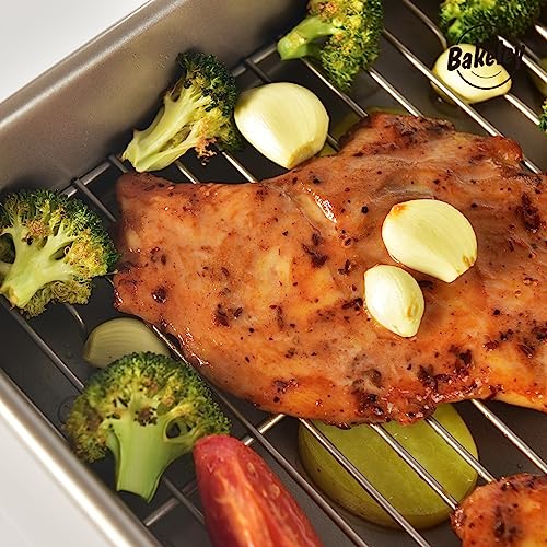 13 Inch Baking Pan With Rack Carbon Steel Nonstick Tray for Oven Roasting (Champagne Gold / 13 Inch Deep)